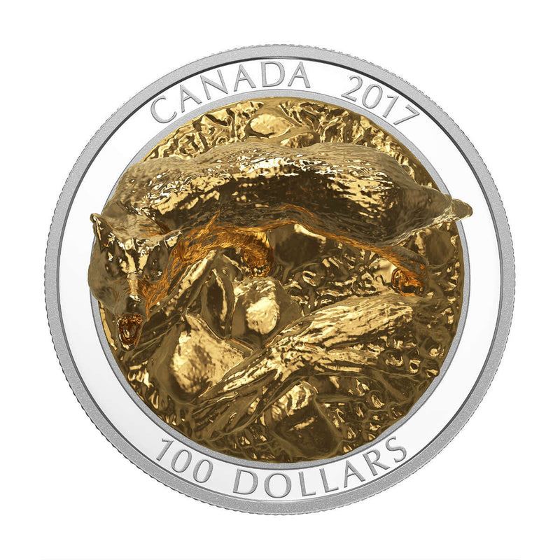 2017 $100 Sculpture of Majestic Canadian Animals: Wolf - Pure Silver Coin Default Title