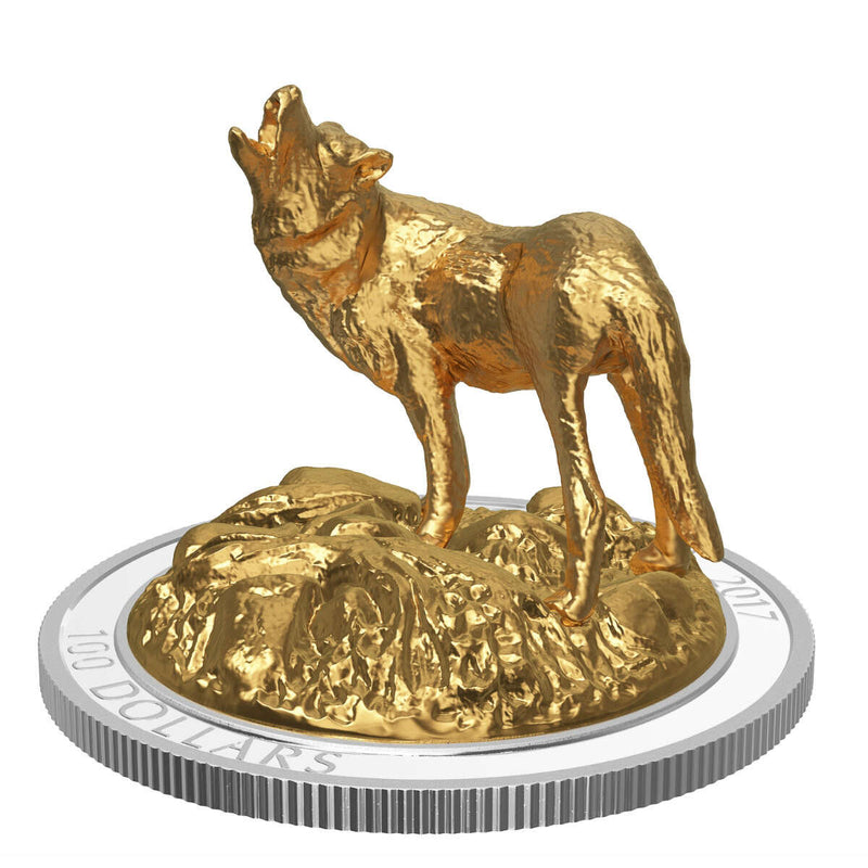 2017 $100 Sculpture of Majestic Canadian Animals: Wolf - Pure Silver Coin Default Title