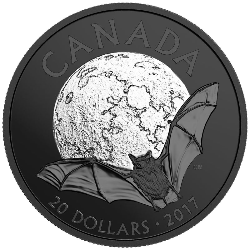 2017 $20 Nocturnal by Nature: The Little Brown Bat - Rhodium Plated Pure Silver Coin