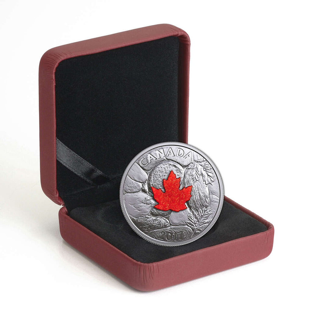 2017 $20 Majestic Maple Leaves with Drusy Stone - Pure Silver Coin