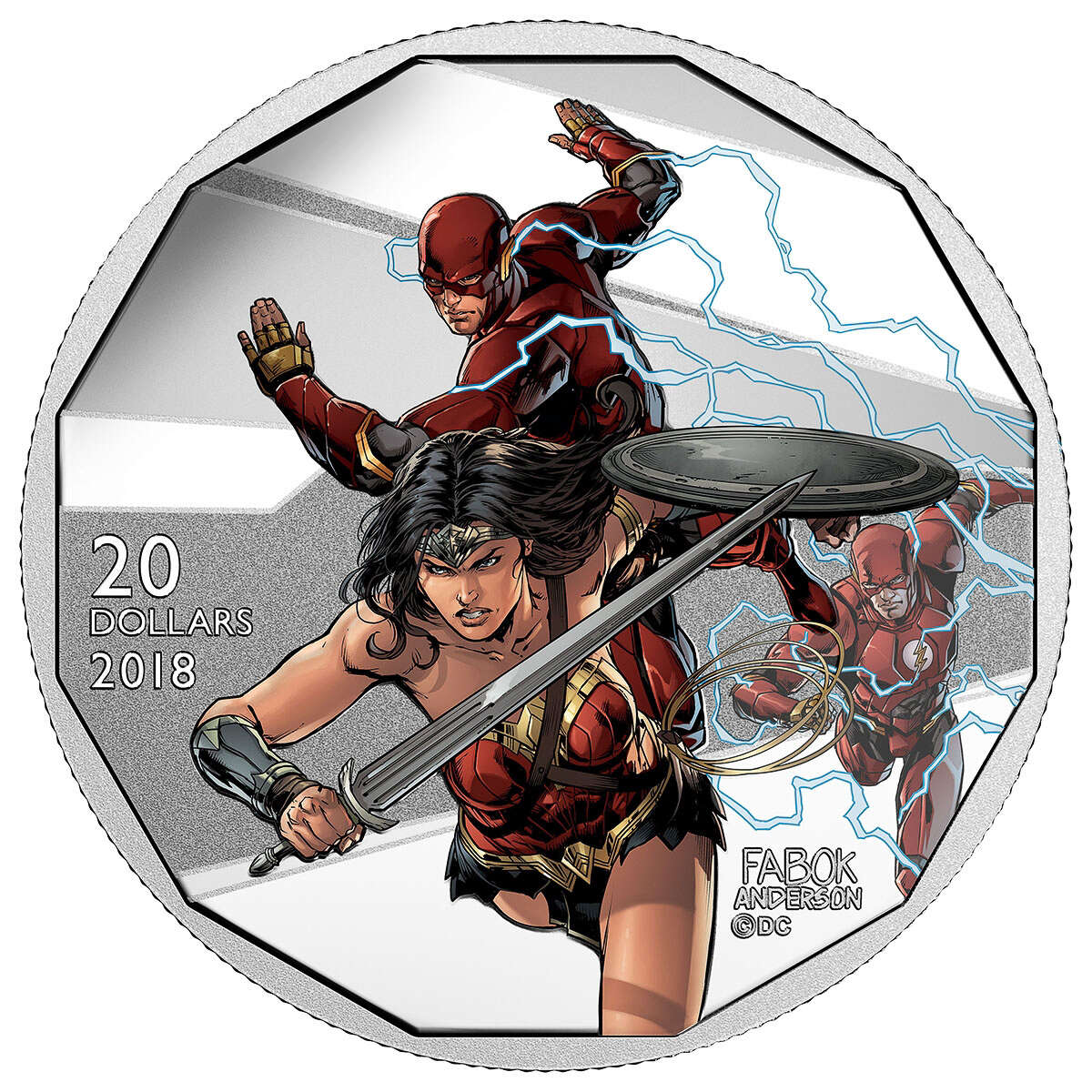 2018 $20 <i>The Justice League<sup>TM</sup>: The Flash</i> and <i>Wonder Woman</i> - Pure Silver Coin Default Title