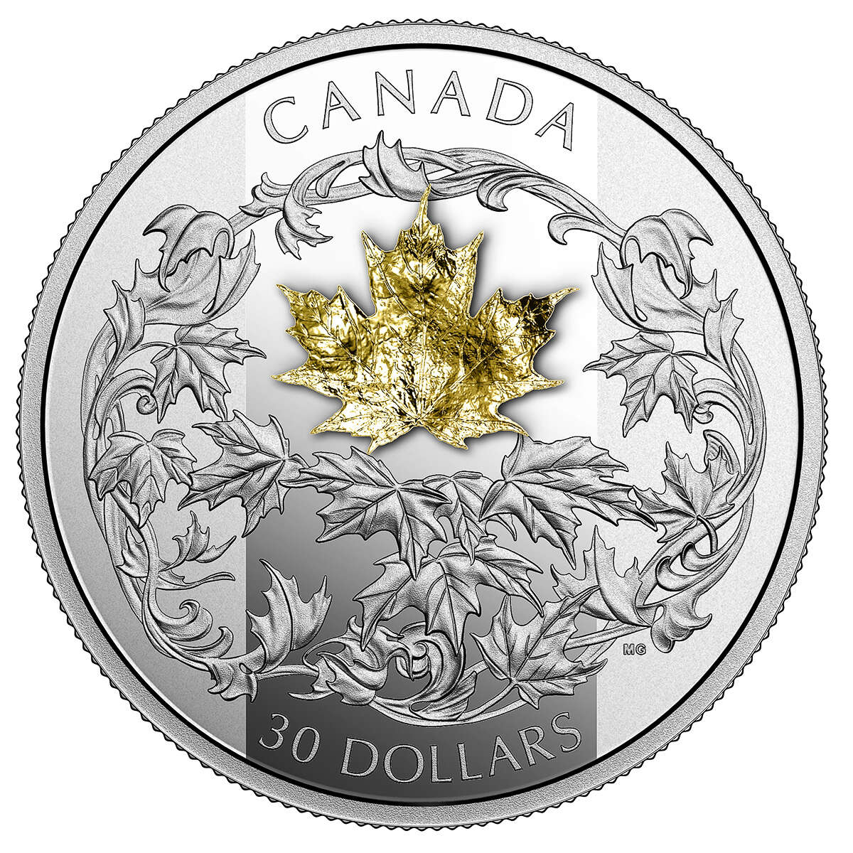 2018 $30 Falling 3D Gold Maple Leaf - Pure Silver + 18K Gold Default Title