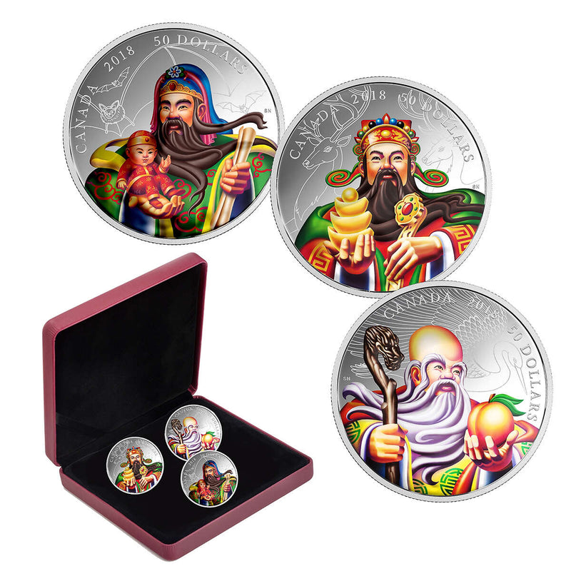 2018 $50 The San Xing Gods: Fu, Lu, Shou - Pure Silver 3-Coin Set Default Title