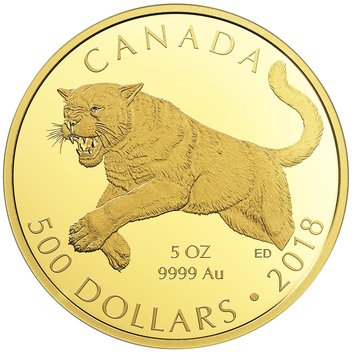 2018 $500 Predators of The Wild: The Cougar - Pure Gold Coin