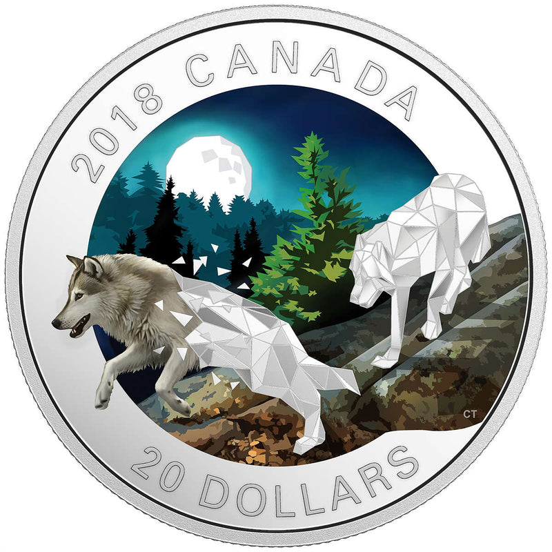 2018 $20 Geometric Fauna Series: Grey Wolves - Pure Silver Coin Default Title
