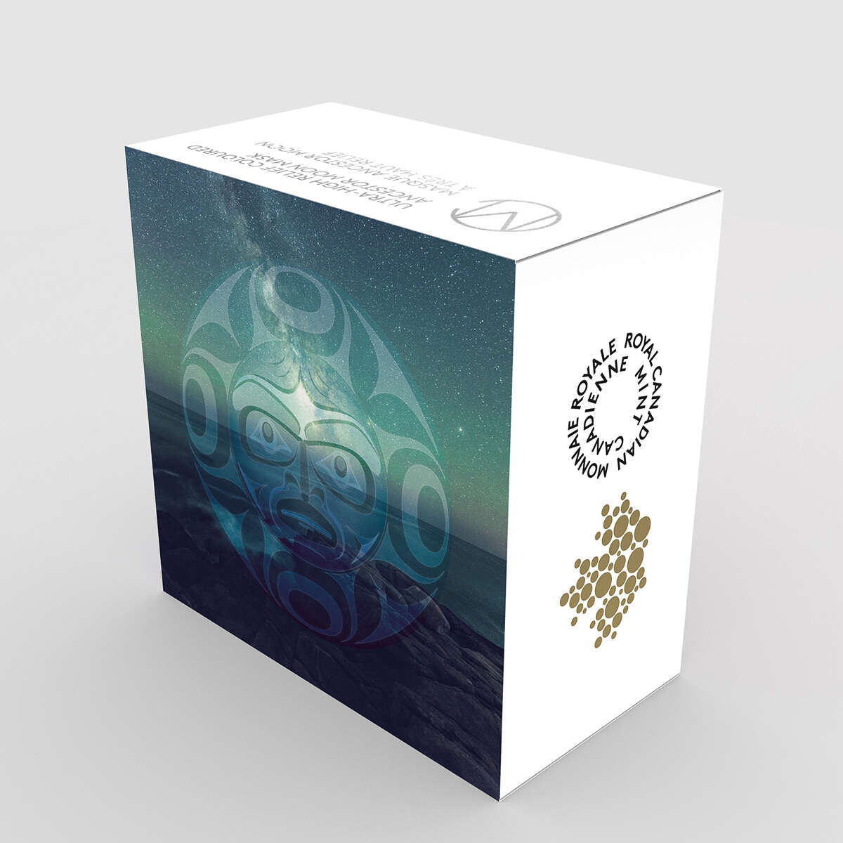 2018 $25 Ultra - High Relief Coloured Ancestor Moon Mask - Pure Silver