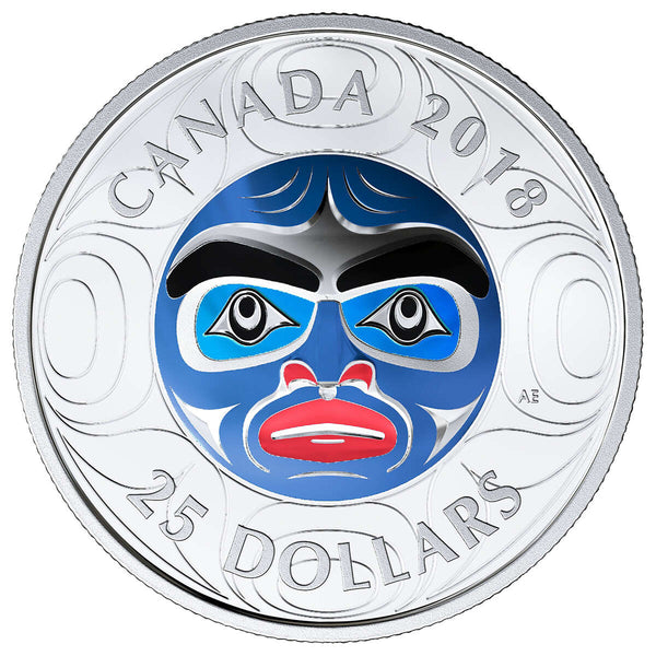 2018 $25 Ultra - High Relief Coloured Ancestor Moon Mask - Pure Silver Coin Default Title