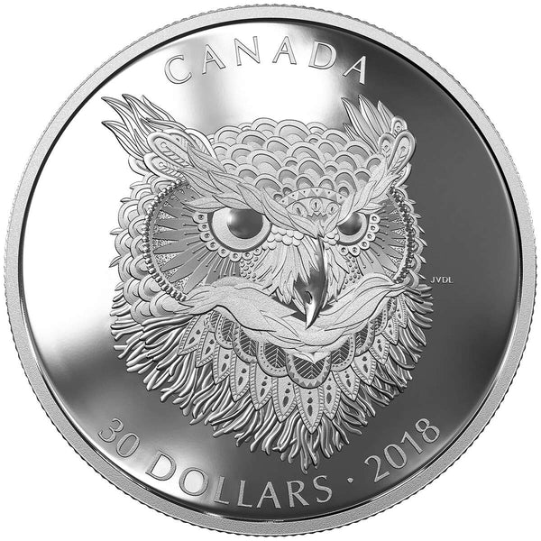 2018 $30 Zentangle Art: The Great Horned Owl - Pure Silver Coin