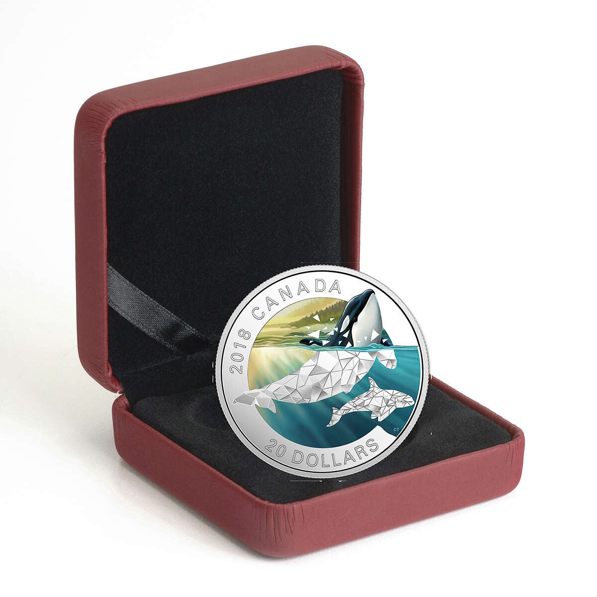 2018 $20 Geometric Fauna: Orcas - Pure Silver Coin