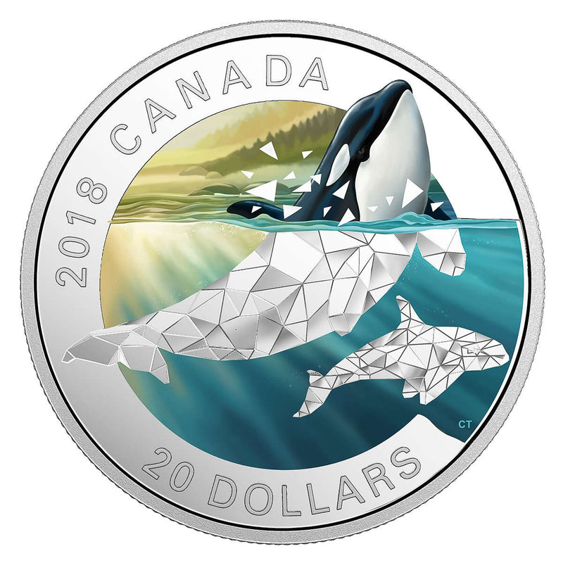 2018 $20 Geometric Fauna: Orcas - Pure Silver Coin Default Title