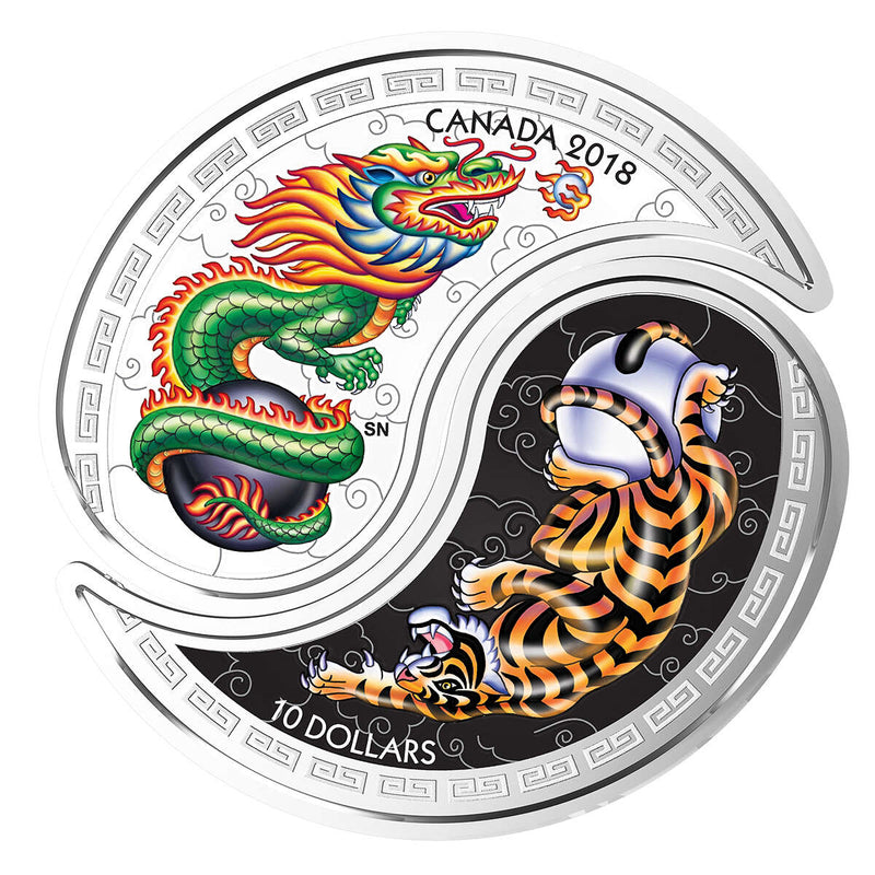 2018 $10 Black and White <i>Yin and Yang</i>: Tiger and Dragon - Pure Silver Coin Default Title