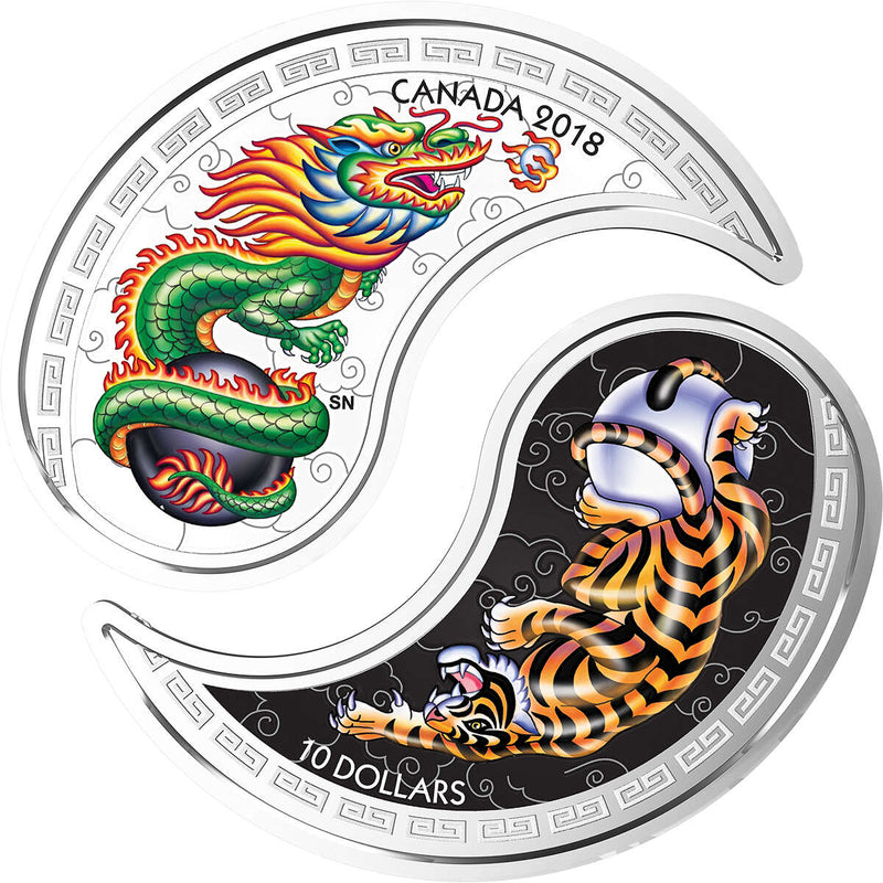 2018 $10 Black and White <i>Yin and Yang</i>: Tiger and Dragon - Pure Silver Coin Default Title