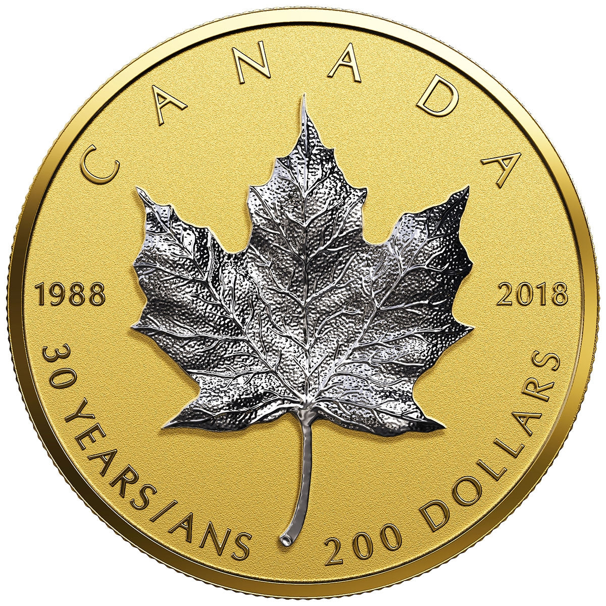 2018 $200 30th Anniversary of the Silver Maple Leaf 3D- Pure Gold Coin