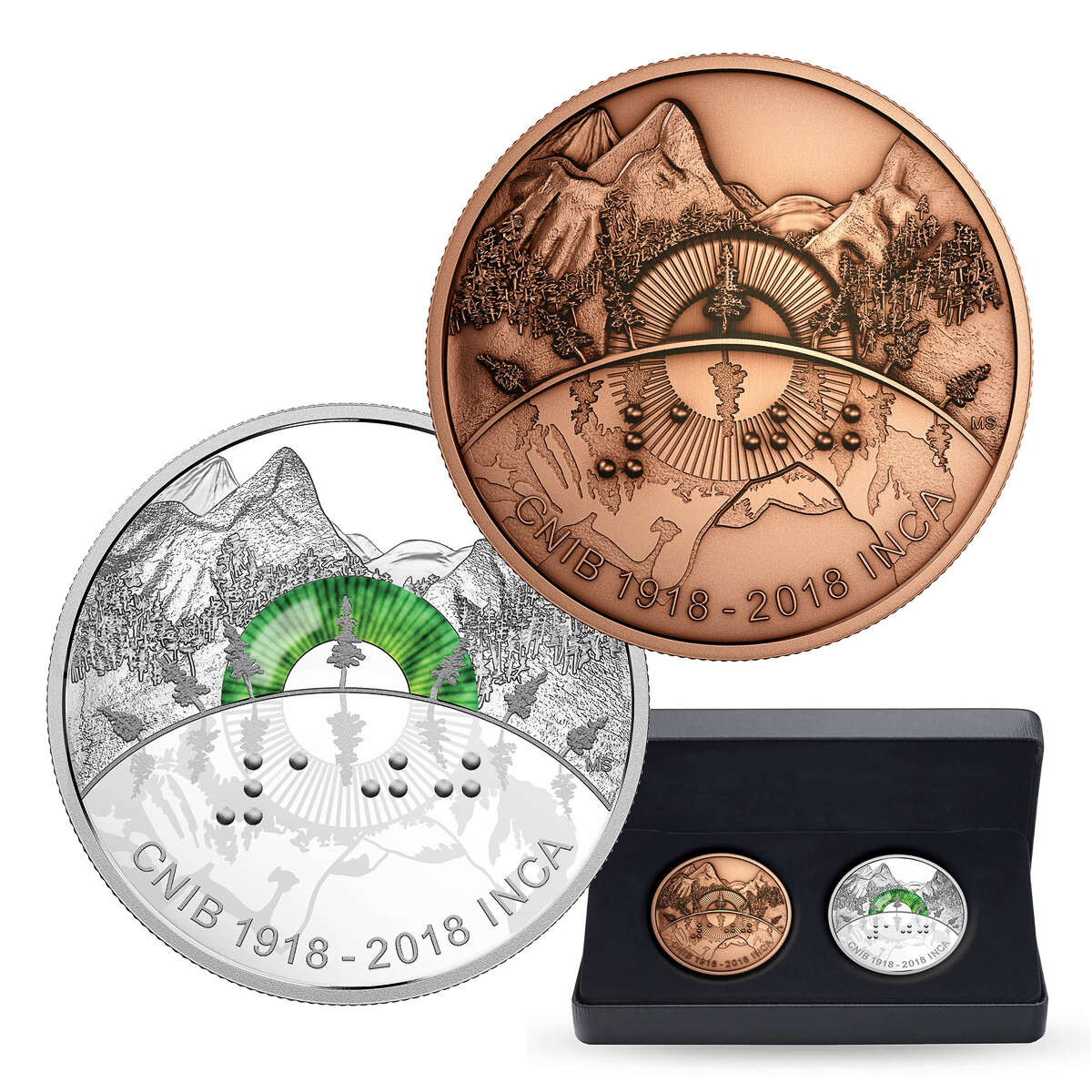 2018 $30 100th Anniversary of the Canadian National Institute of the Blind - Pure Silver Coin & Bronze Medallion Set Default Title