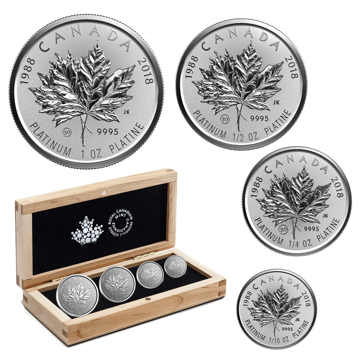 2018 Pure Platinum Fractional Set: 30th Anniversary of the Platinum Maple Leaf - Pure Platinum Coin Default Title