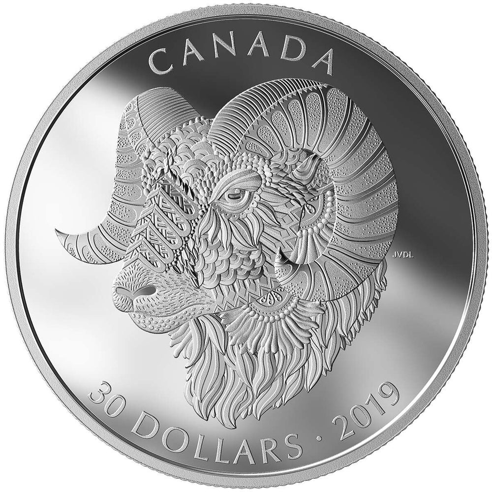 2019 $30 Zentangle Art: The Bighorn Sheep - Pure Silver Coin