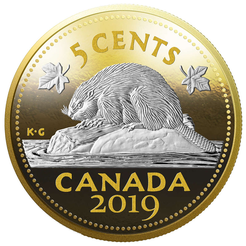 2019 5c 5-Ounce Big Coin: Beaver (Single) - Pure Silver Coin Default Title