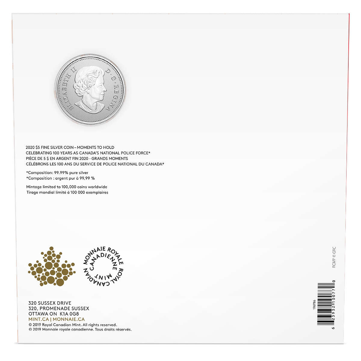 2020 $5 Moments To Hold: Celebrating 100 Years of the RCMP as Canada's National Police Force - Pure Silver Coin Default Title