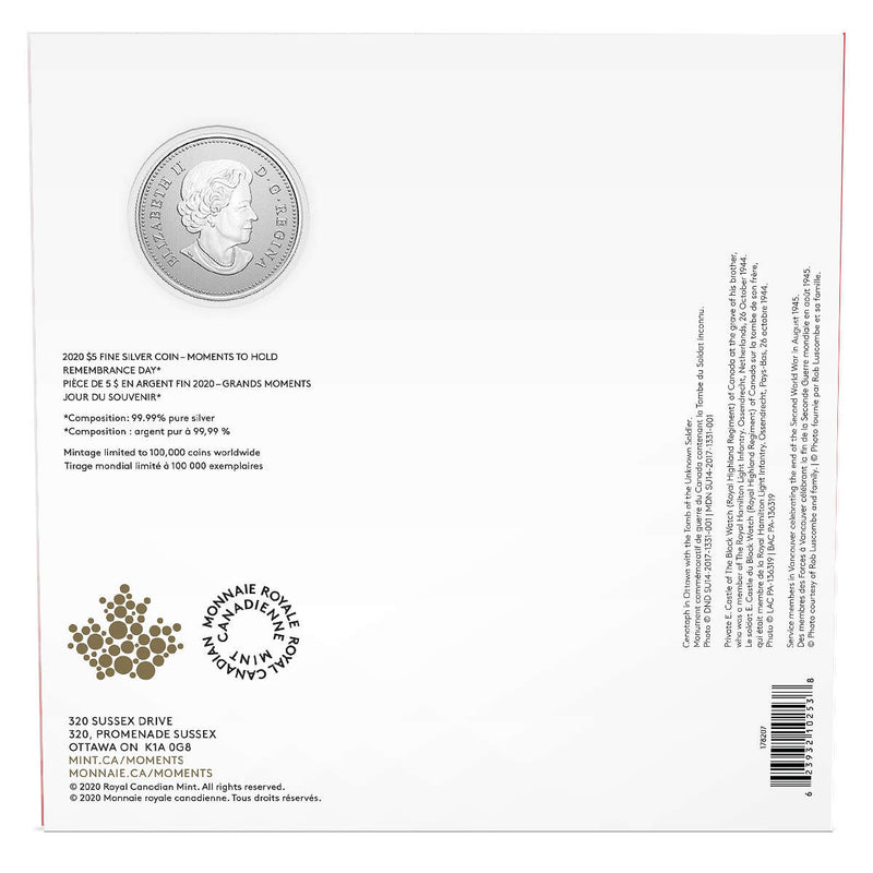 2020 $5 Moments To Hold: Remembrance Day - Pure Silver Coin Default Title