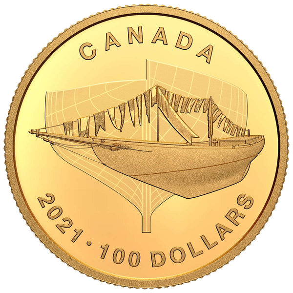 自然回帰水 GOLD 21 ゴールド21 ナチュリターン　NATSURETURN 2021 $100 100th Anniversary of Bluenose: The Launch - Pure Gold Coin