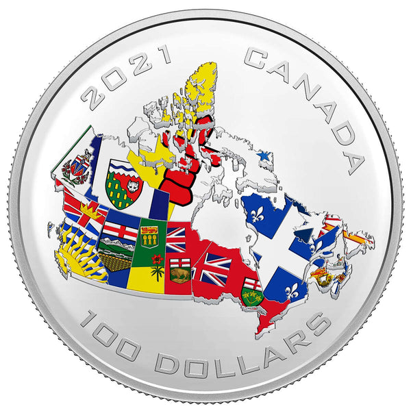 2021 $100 Canada's Provincial and Territorial Flags - Pure Silver Coins Default Title