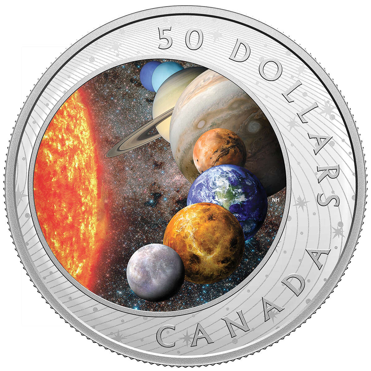 Coin Solar System Design 2021 $50 The Solar System - Pure Silver Coin with Black Light