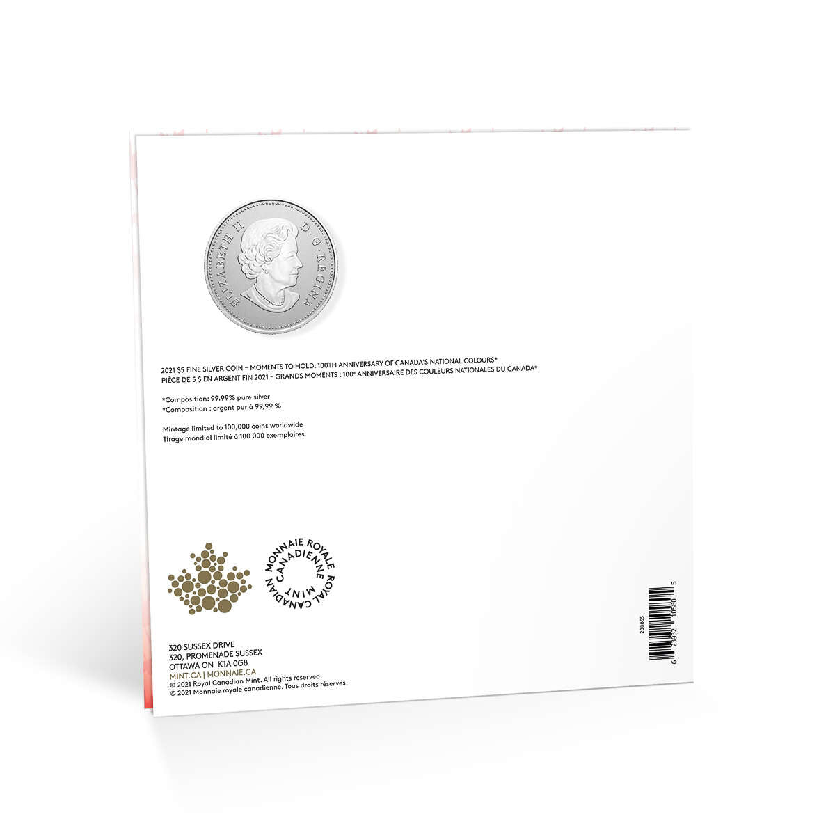 2021 $5 Moments to Hold: 100th Anniversary of Canada's National Colours - Pure Silver Coin Default Title