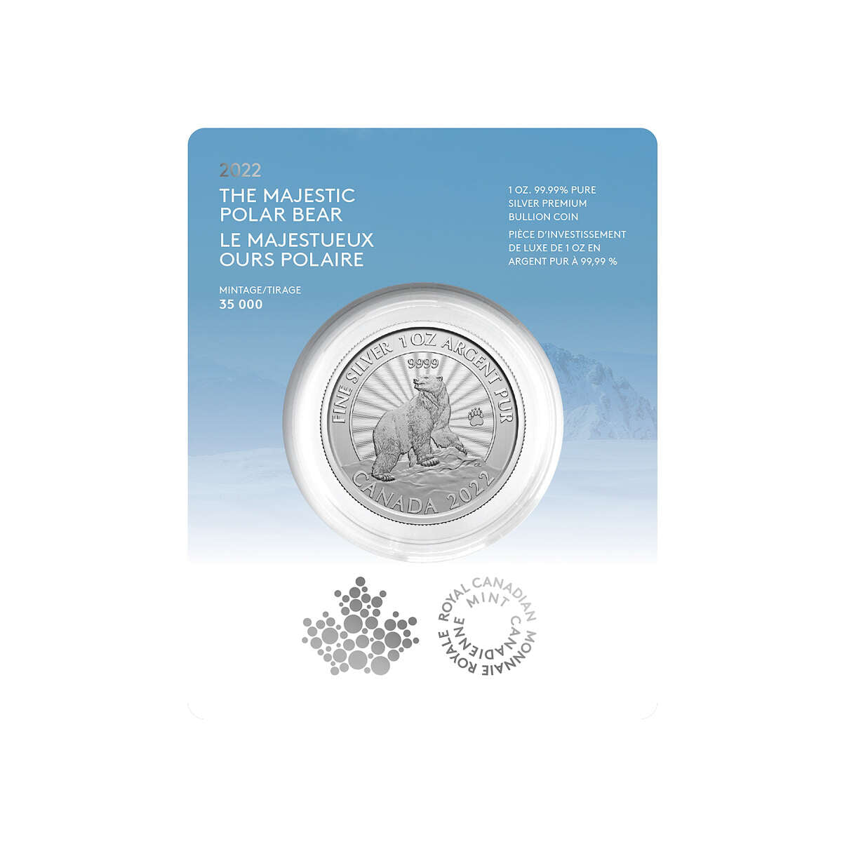 2022 $5 The Majestic Polar Bear - Pure Silver Coin