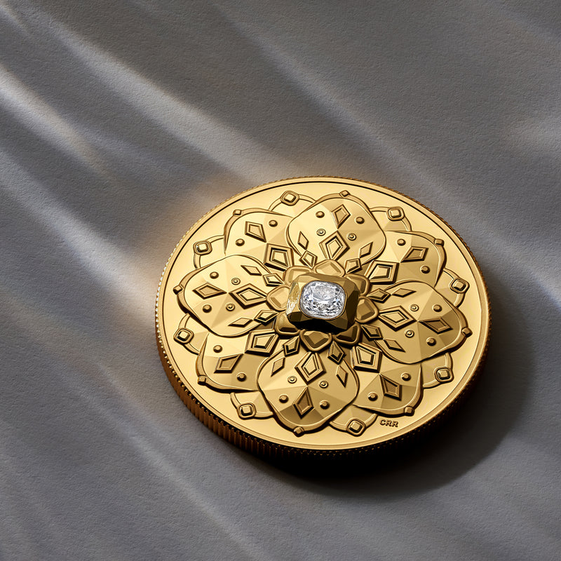 2022 $200 Purely Brilliant Collection: Forevermark Black Label Cushion - Ultra-High Relief Pure Gold Coin