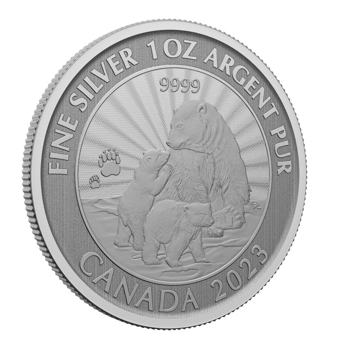 2023 $5 The Majestic Polar Bear and Cubs - Pure Silver Coin