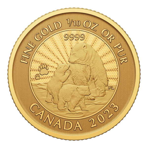 2023 $5 The Majestic Polar Bear and Cubs - Pure Gold Coin