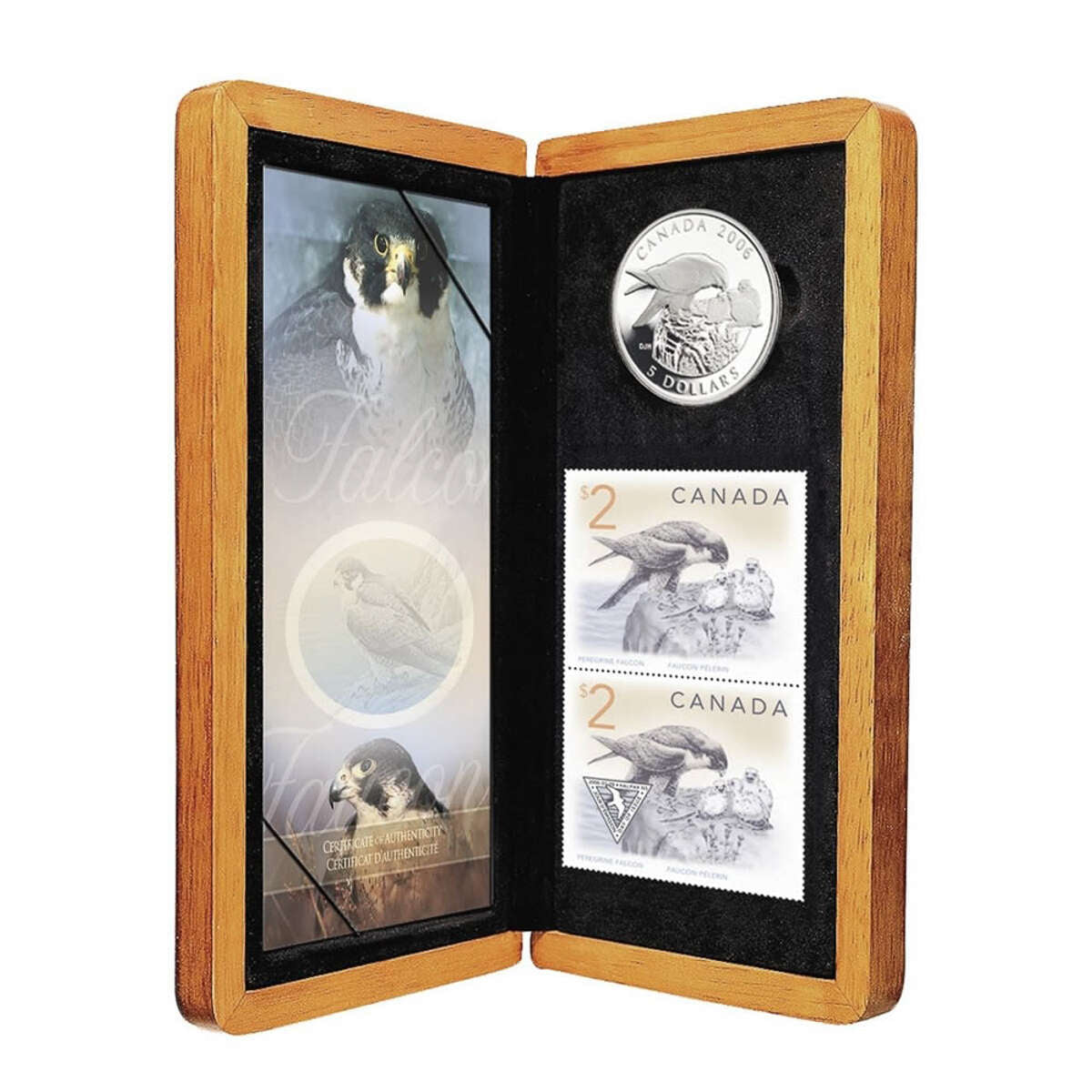 2006 $5 Peregrine Falcon - Pure Silver Coin and Stamp Set Default Title