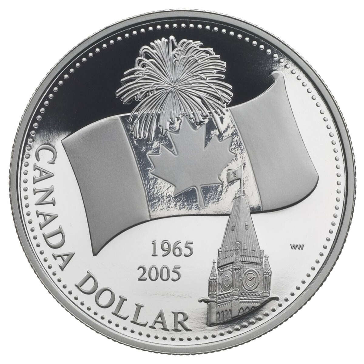 2005 $1 Canada's National Flag, 40th Anniversary - Pure Silver Dollar Proof Default Title