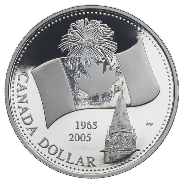 2005 $1 Canada's National Flag, 40th Anniversary - Pure Silver Dollar
