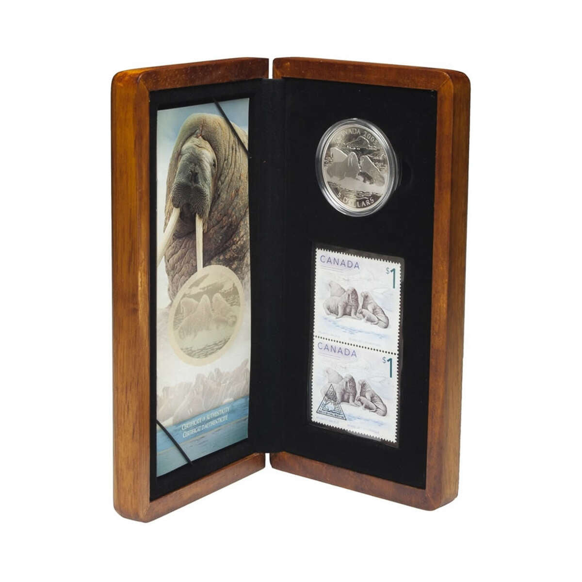 2005 $5 Canadian Wildlife: Atlantic Walrus and Calf - Pure Silver Coin and Stamp Set Default Title