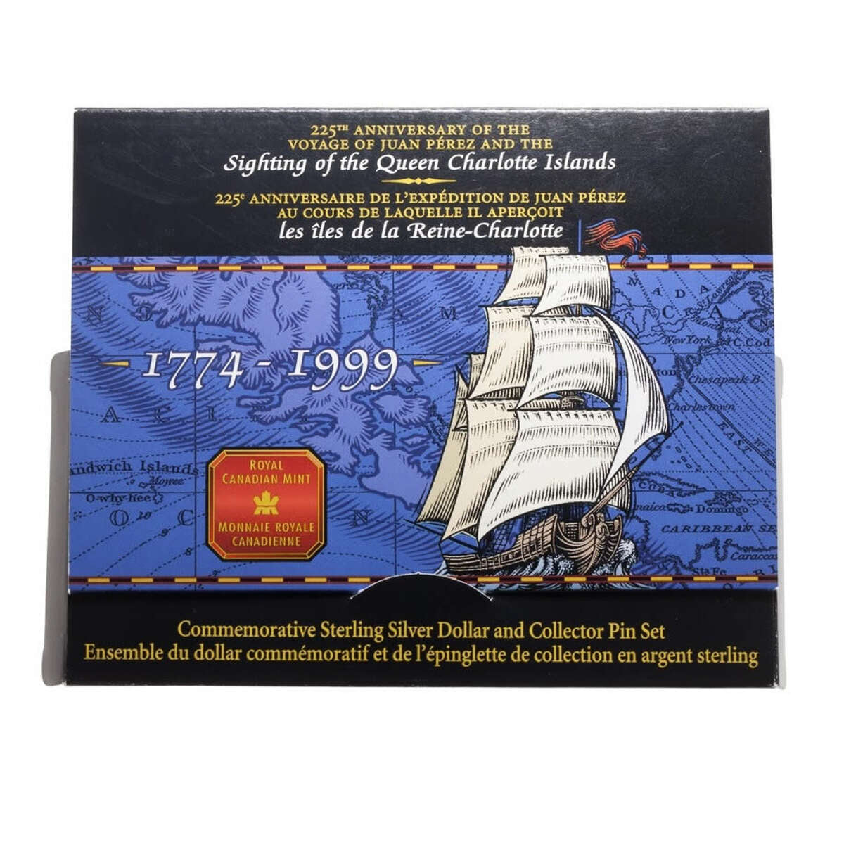 1999 $1 The Voyage of Juan Perez, 225th Anniversary - B.U. Dollar and Pin Set Default Title