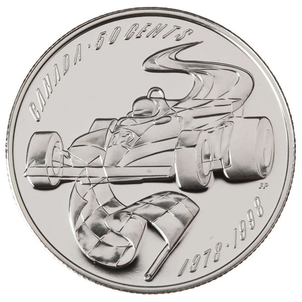1998 50c Canadian Sports Firsts: Gilles Villeneuve Victory, Grand Prix, F1 Auto Racing - Sterling Silver Coin Default Title