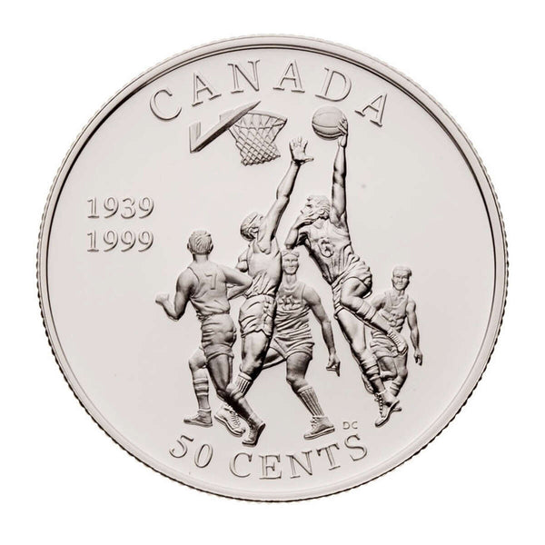 1999 50c Canadian Sports Firsts: Invention of Basketball - Sterling Silver Coin Default Title