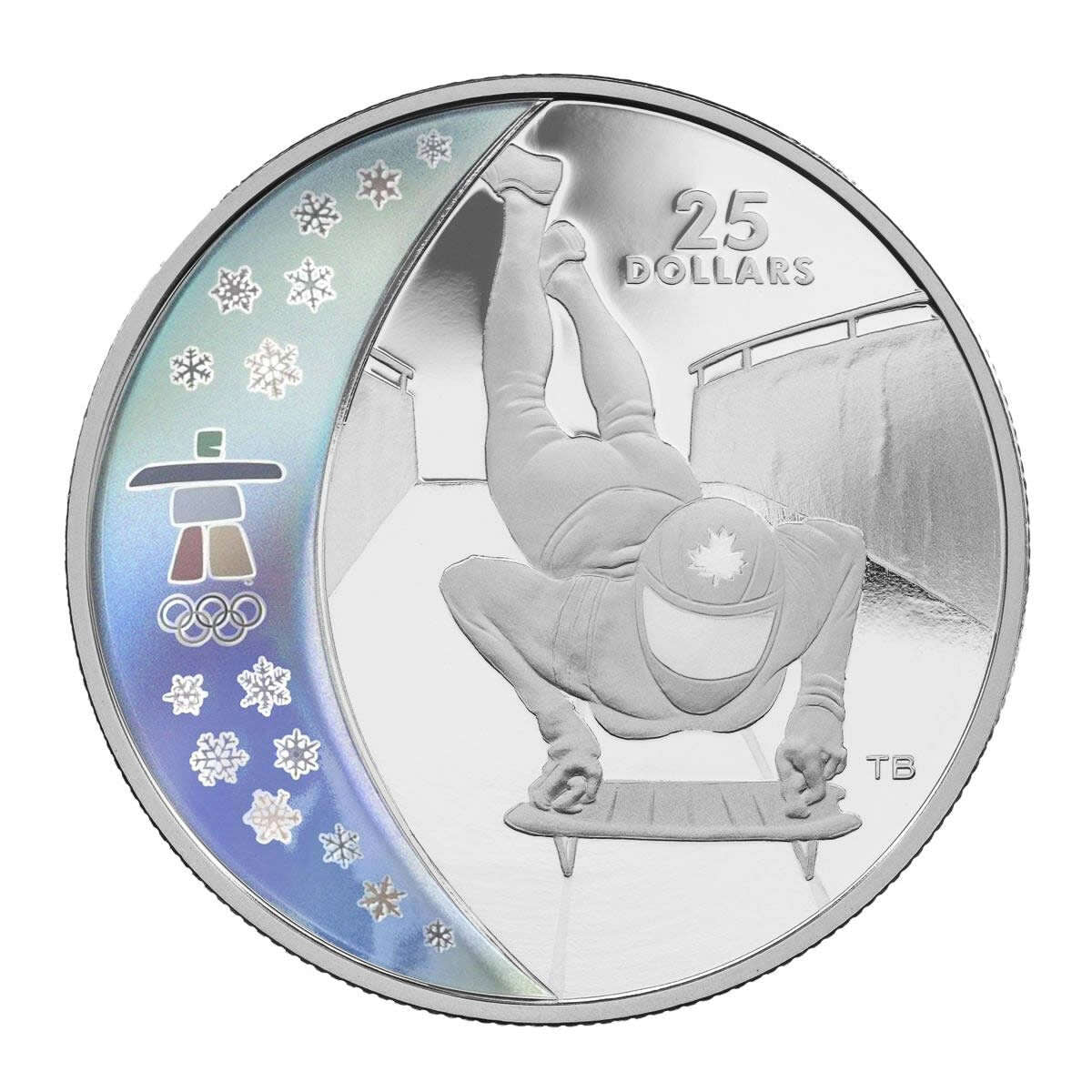 2009 $25 Vancouver 2010 Olympic Winter Games: Skeleton - Sterling Silver Hologram Coin Default Title