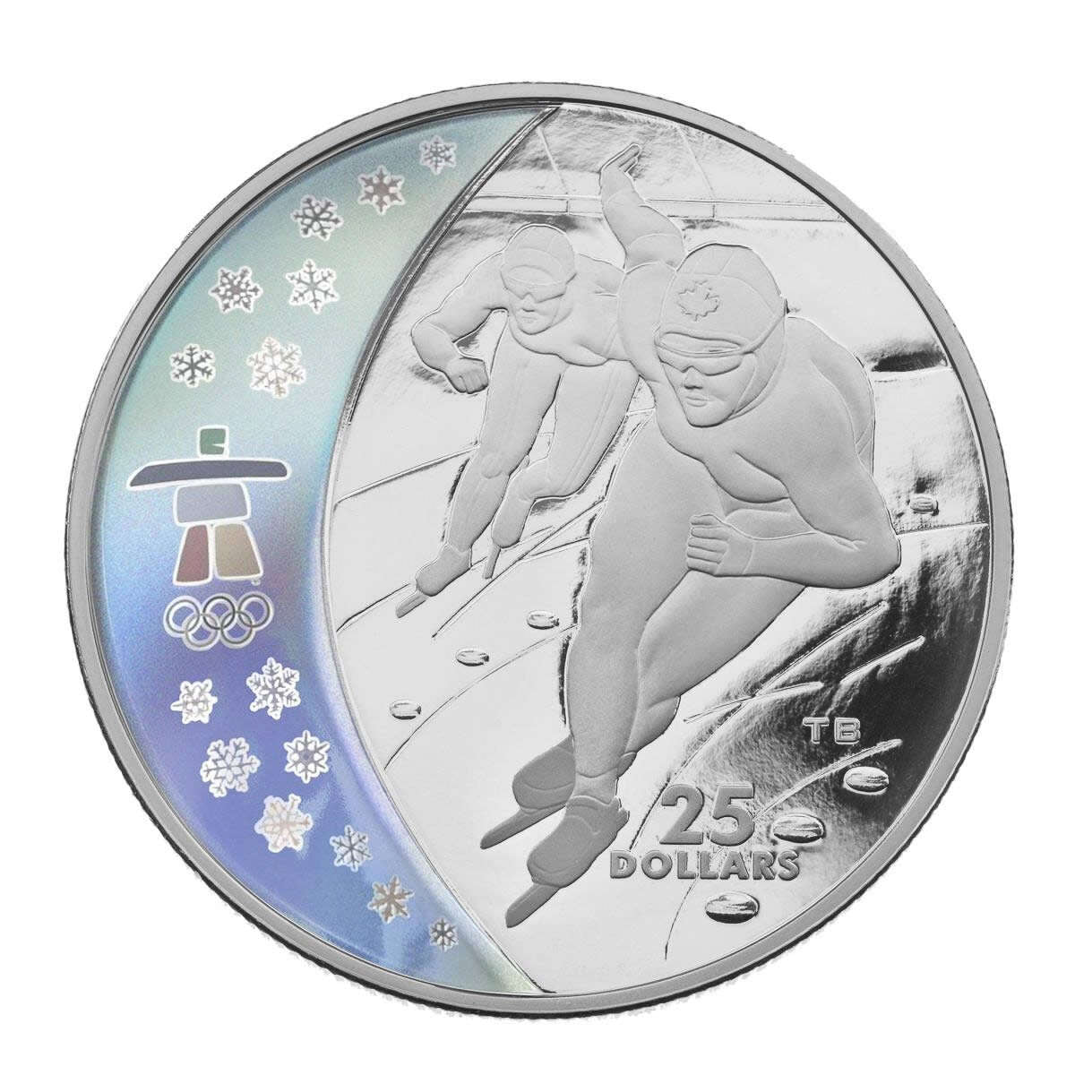 2009 $25 Vancouver 2010 Olympic Winter Games: Speed Skating - Sterling Silver Hologram Coin Default Title