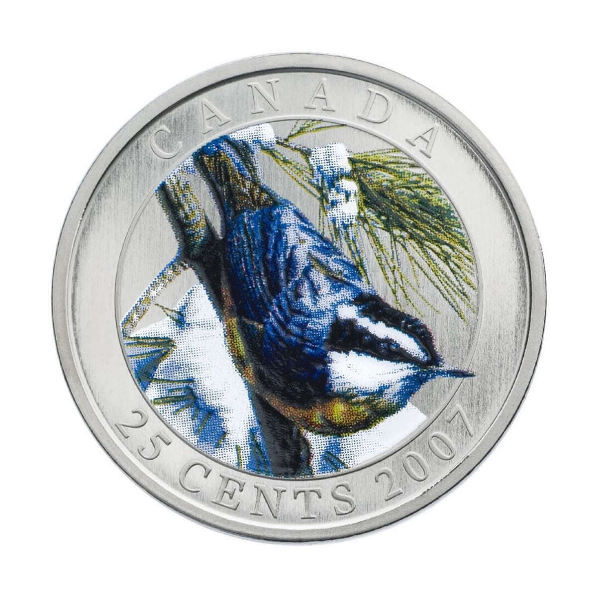 2007 25c Birds of Canada: Red-Breasted Nuthatch - Coloured Coin Default Title