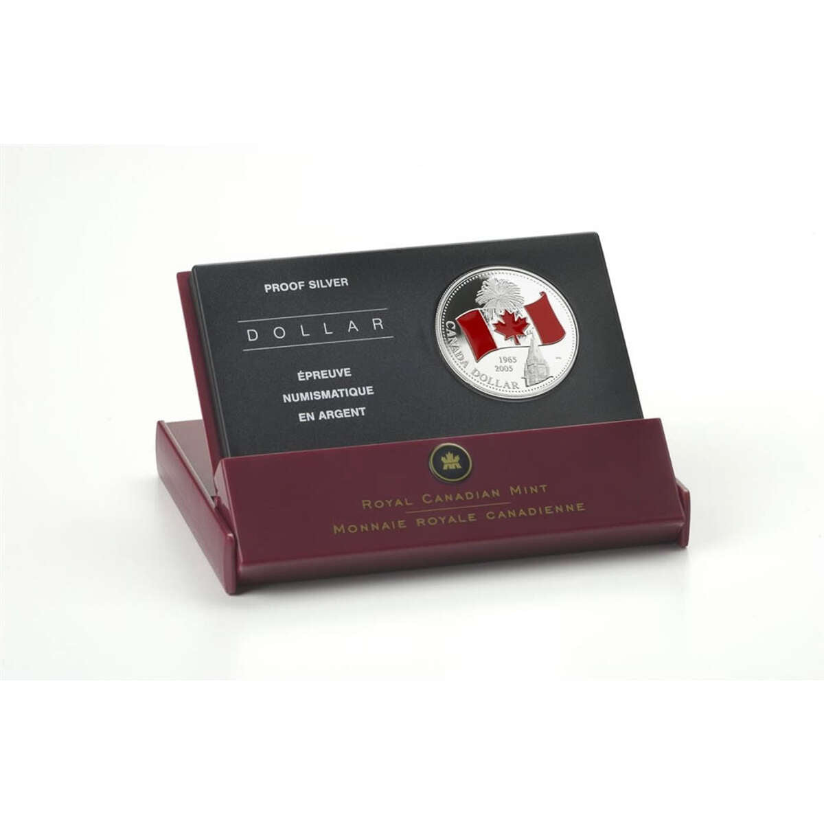 2005 $1 Canada's National Flag, 40th Anniversary - Enamelled Proof Pure Silver Coin Default Title