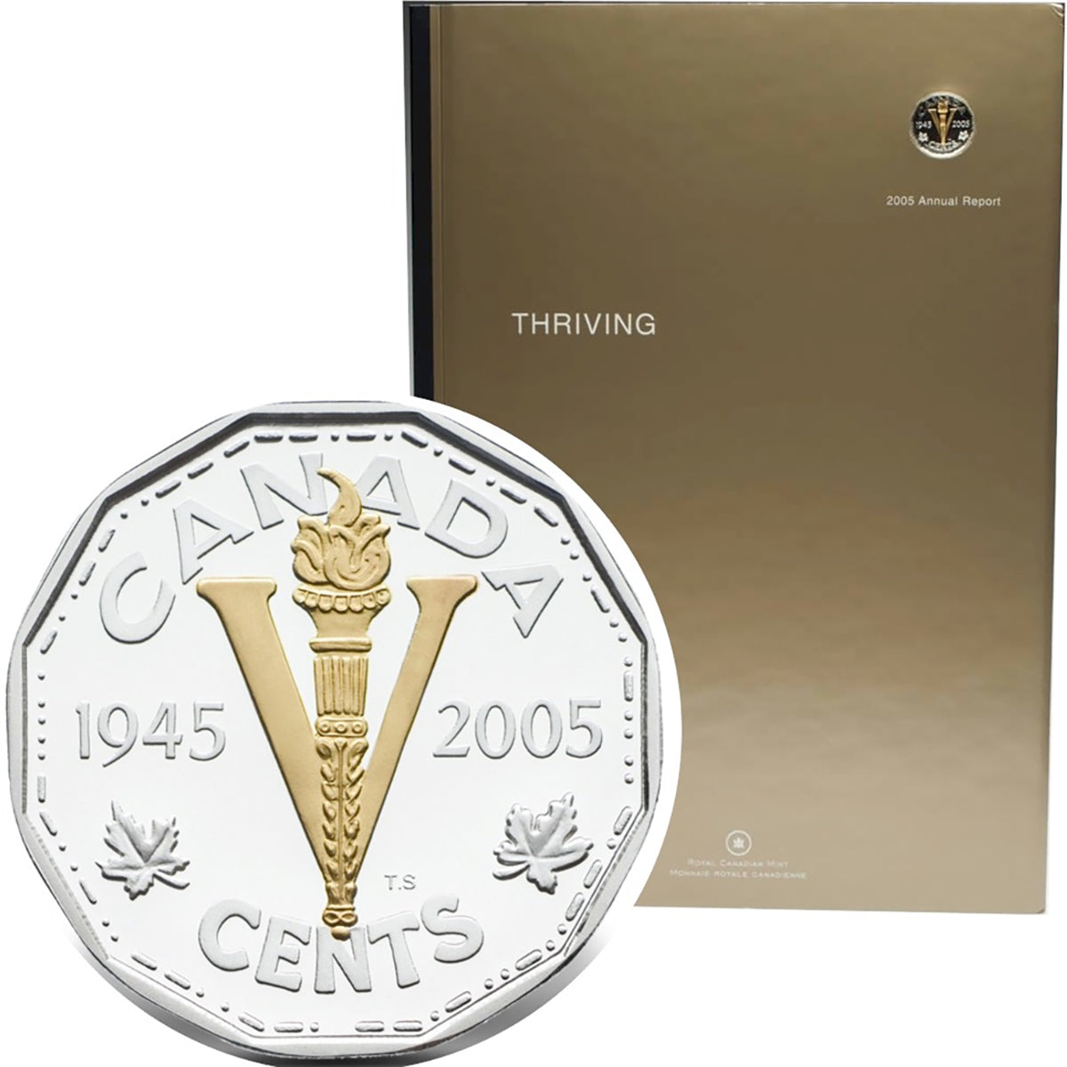 2005 Royal Canadian Mint Annual Report with Gold-Plated Sterling Silver 'Victory' 5-cent