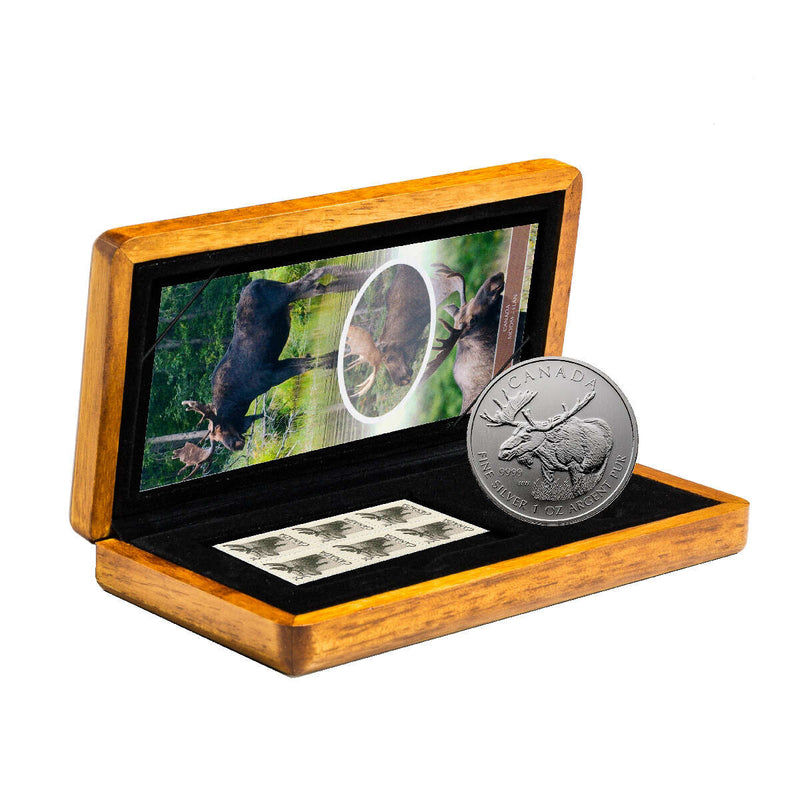 2012 $5 Moose - 1 oz. Pure Silver Coin and Stamp Set Default Title