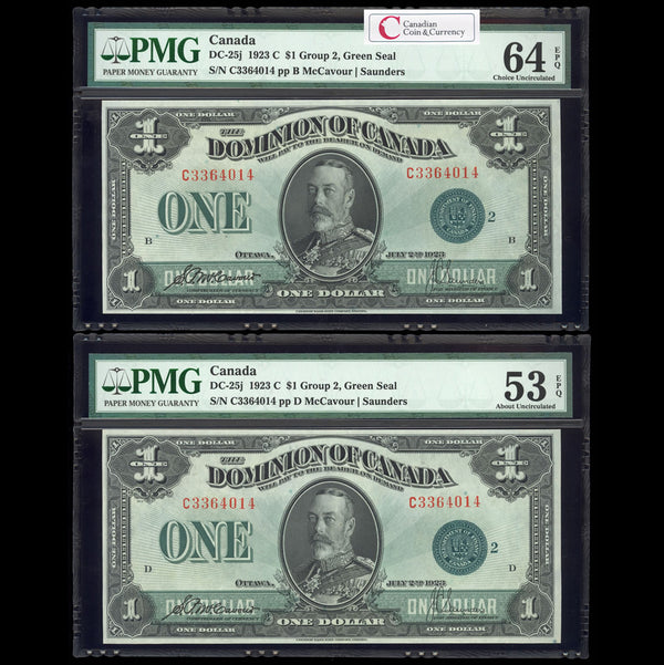 $1 1923 Matched Serial # Set DC-25j McCavour-Saunders, Green seal.  Group 2. Series C Prefix C PMG CUNC-64