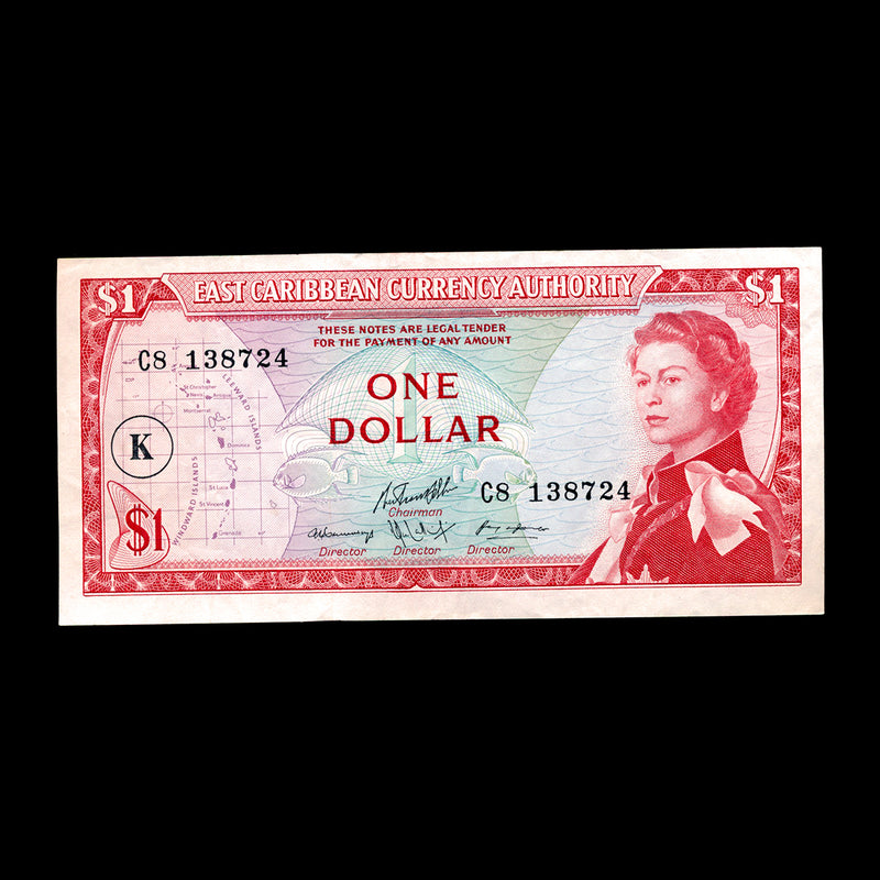 East Caribbean States 1 Dollar 1965 Elizabeth II Overprint: K in circle. AU-55