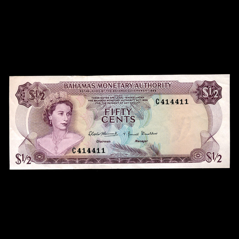 Bahamas 50 Cents 1968 Elizabeth II Issued note UNC-60