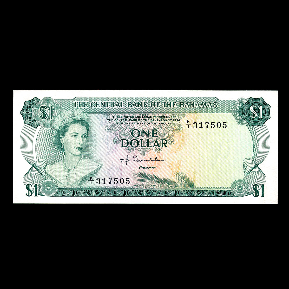 Bahamas 1 Dollar 1974 Elizabeth II Signature T. B. Donaldson. UNC-60