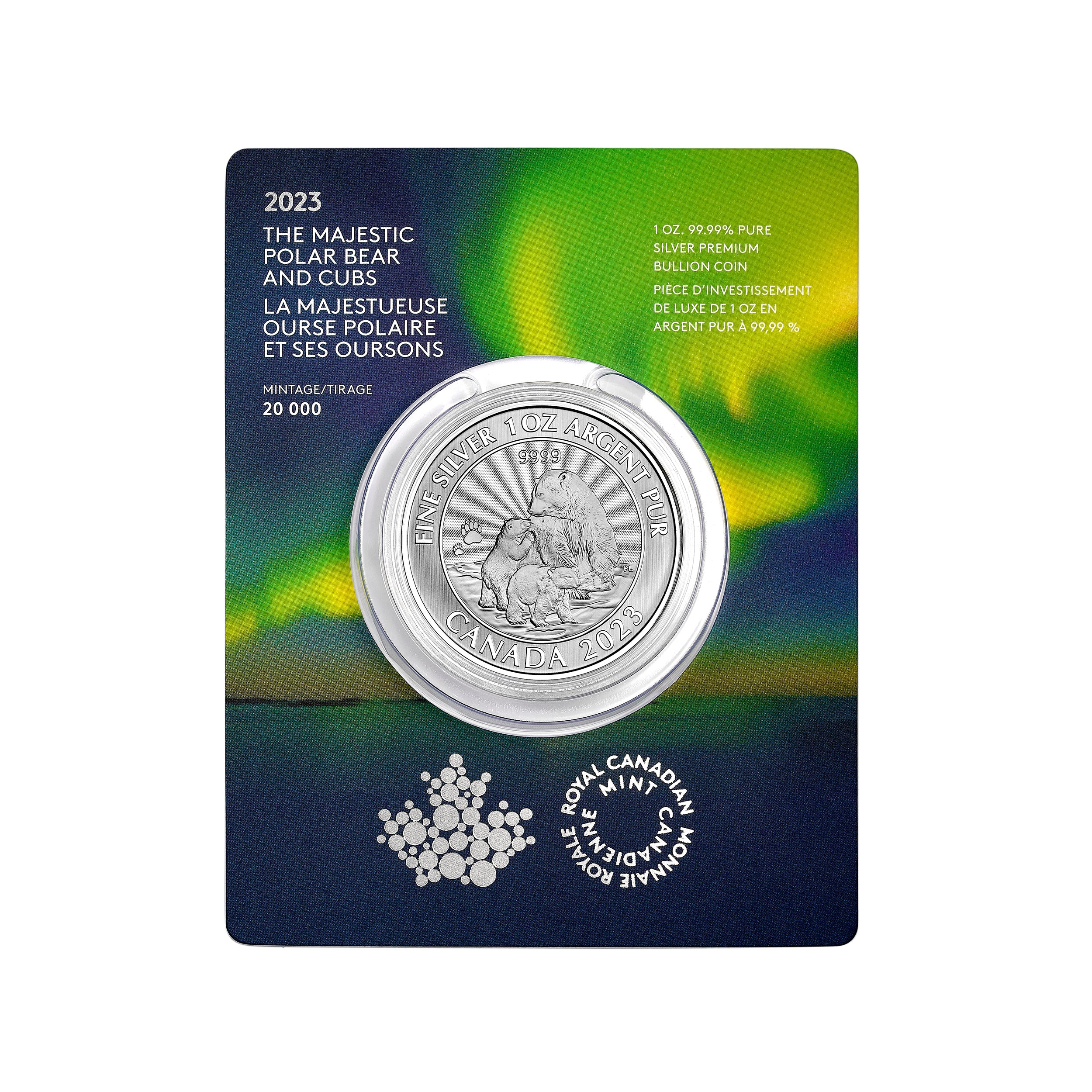 2023 $5 The Majestic Polar Bear and Cubs - Pure Silver Coin